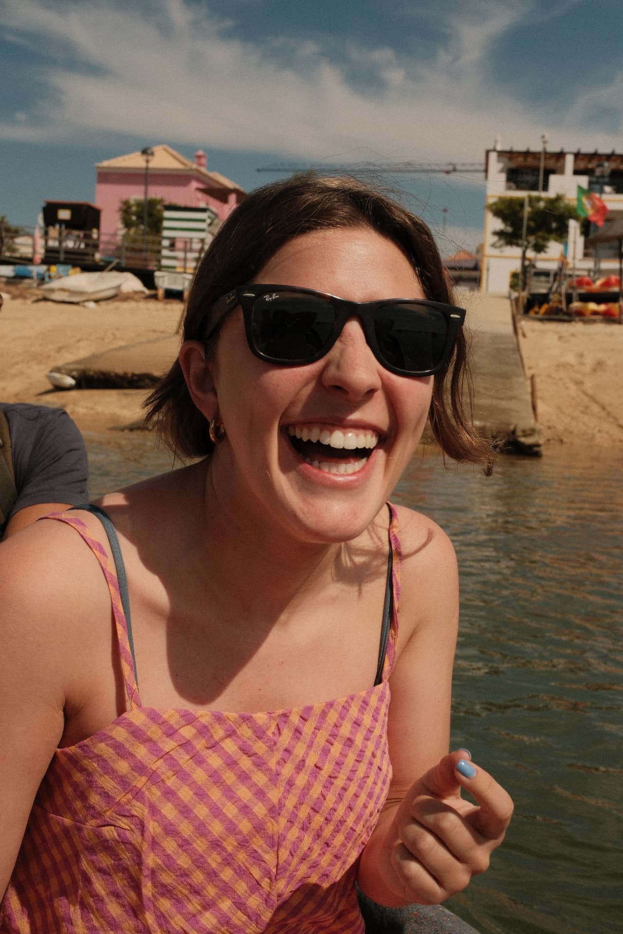 Laughing on the boat